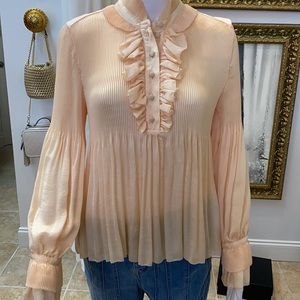 DVF riffle pleated tie neck blouse blush size 12